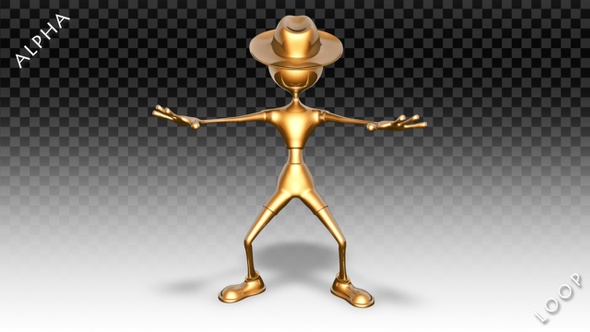 3D Gold Man - Cartoon Retro Dance