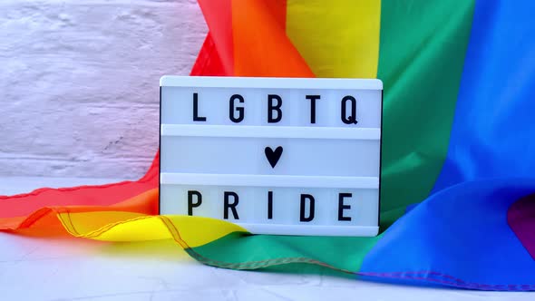 Rainbow Flag with Lightbox and Text LGBTQ PRIDE