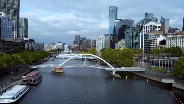 Flying low over empty Melbourne city in COVID lockdown, quiet as Australia is gripped by the outbrea