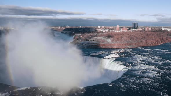 Stunning view from drone flying above Niagara Falls, Ontario, Canada