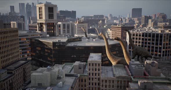 Brachiosaurus Sauropod Walks Down a New York Street