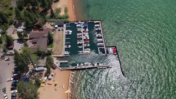 Aerial View Of Lakeside Marina And Pier On Lake Tahoe In California, USA.