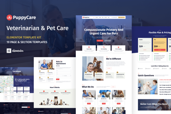 PuppyCare - Vetenarian & Pet Care WordPress Elementor Template Kit