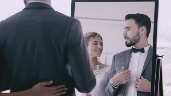 Happy Bride and Groom in Wedding Dress Prepare for Married in Wedding Ceremony