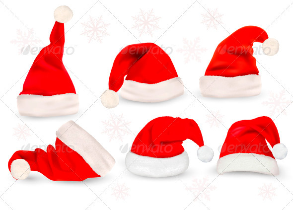 Big collection of red santa hats  Vector