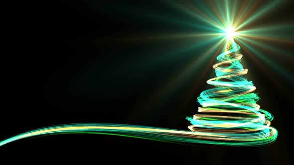 Christmas Tree From Yellow, Blue And Green Neon Streaks