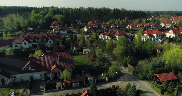 Aerial view of a comfortable housing estate in the suburbs.