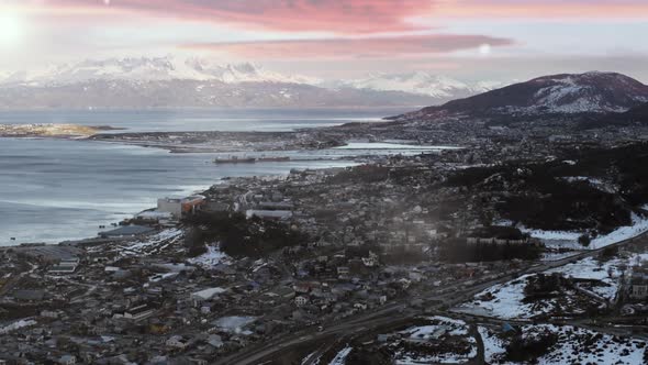 Overview of Ushuaia during Sunset, Tierra del Fuego, Argentina.