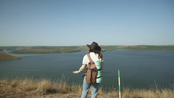 Happy Tourist Enjoying Beautiful View of Dniester River