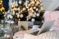 Laptop and Christmas tree and decorations - PhotoDune Item for Sale
