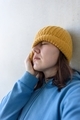Woman in yellow hat and blue sweatshirt - PhotoDune Item for Sale