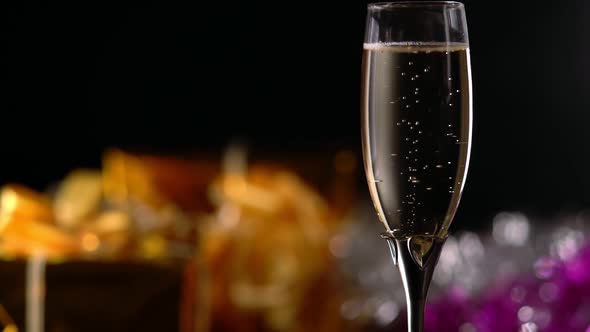 Romantic Flute of Champagne on a Party Background