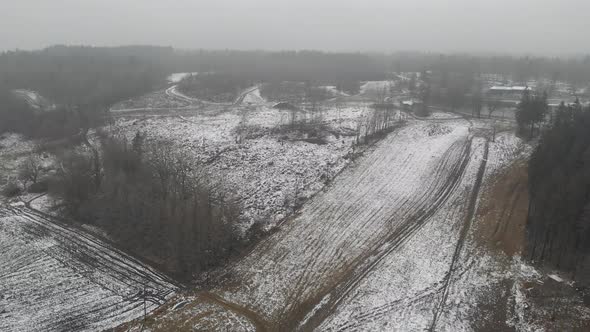 Little or No Snow at Ski Resort Climate Change Concept Forward Aerial