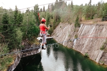 . extreme recreation for tourists at the Ruskeala marble quarry in Karelia.