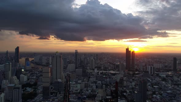 4k Aerial city view of Bangkok dowtnown, Flying over Bangkok, Thailand.