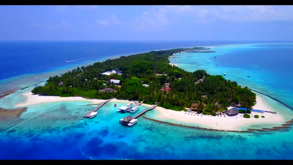 Aerial drone view sky of paradise resort beach lifestyle by turquoise sea with white sand background