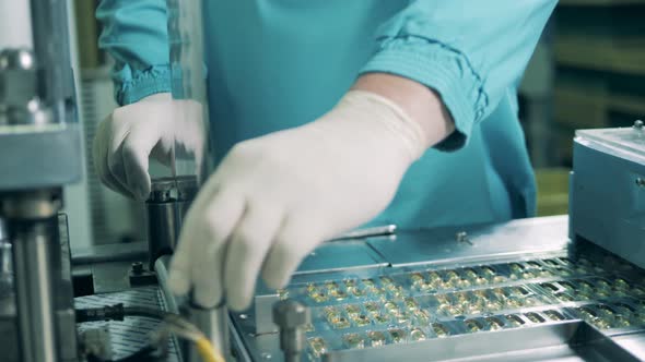 Chemical Expert Is Managing a Conveyor Transporting Pills