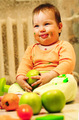 Cute funny smiley baby girl with apples  - PhotoDune Item for Sale