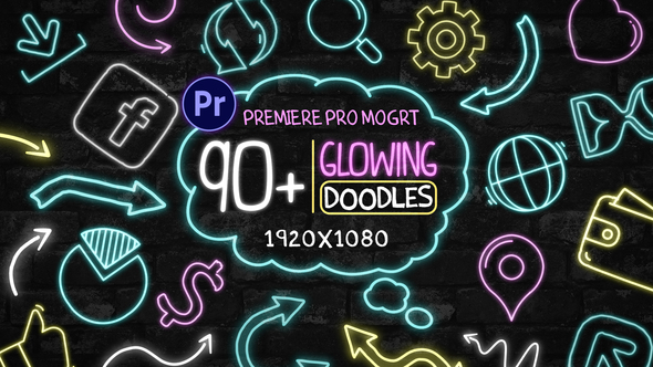 90+ Glowing Doodles Pack Mogrt