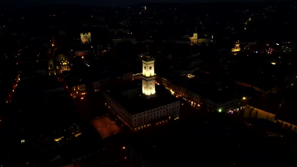 Aerial View of Night Lviv City