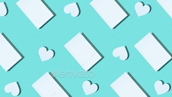 Creative Pattern from Cute paper heart and white cover book on turquoise-mint background. Modern pho