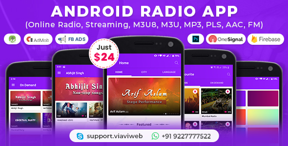 Android Radio App (Online Radio, Streaming, M3U8, M3U, MP3, PLS, AAC, FM)