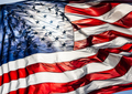 Backlit American Flag Waving In Wind Against a Deep Blue Sky. - PhotoDune Item for Sale