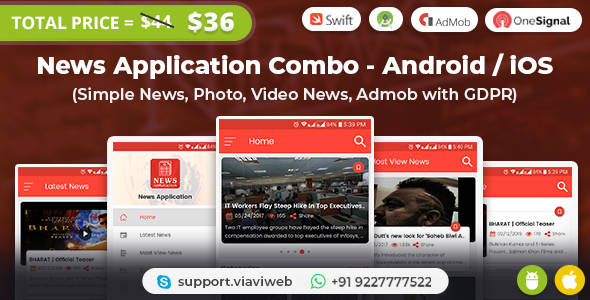 News Application Combo - Android / iOS (Simple News, Photo, Video News, Admob with GDPR)