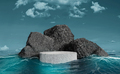 natural podium display on water with rocks, empty minimal pedestal for product showcase, 3D Render - PhotoDune Item for Sale