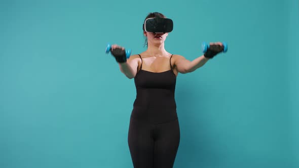 Athlete Doing Workout Training with Dumbbells and Vr Glasses