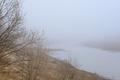 fog over the river and forest. autumn calm mood , early morning cold weather, - PhotoDune Item for Sale