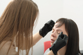 Young woman during professional eyebrow mapping procedure before permanent makeup.  - PhotoDune Item for Sale