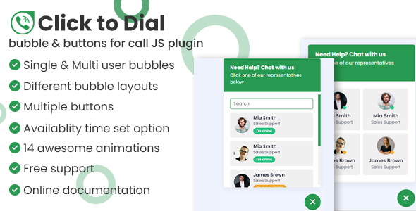 Click to dial -  bubble & buttons for call JavaScript plugin