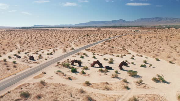 Suv Car Riding at Dragon Sculpture in Anza Borrego Desert, California, USA