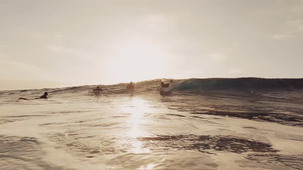 One surfer man surfing and riding a big wave in the sea or ocean at the beach outdoor.