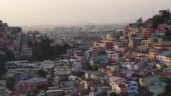 Aerial view of the sunrise on Cerro Santa Ana in Guayaquil City Ecuador