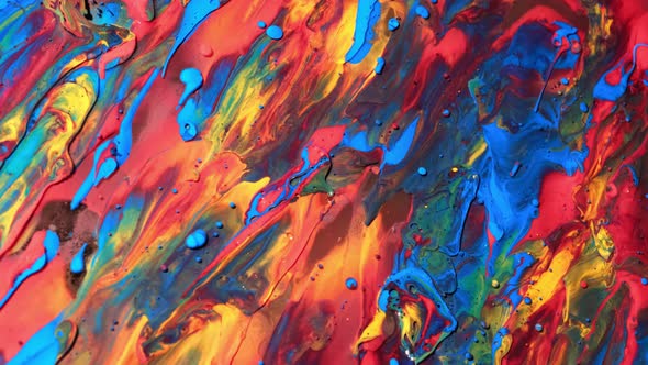 Multicolored Acrylic Paint. Fantastic Surface. Abstract Experiment Colorful Paint. Top View