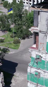 Vertical Video of a Wartorn House in Ukraine