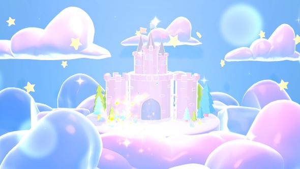 Cartoon Castle With Magic Sparkles