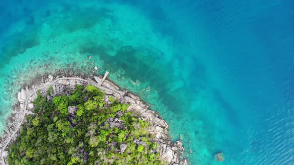 Calm Colorful Azure Turquoise Sea Near Tiny Tropical Volcanic Island Koh Tao, Unique Small Paradise