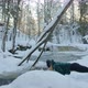 Yoga Woman Practice Exercise in Snowy Winter Spring Forest Nature Flowing River - VideoHive Item for Sale