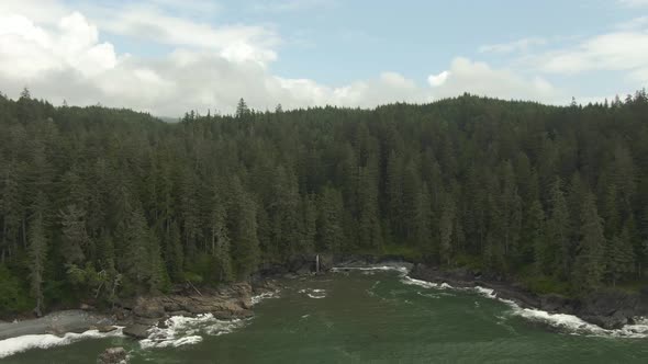 Beautiful Aerial Landscape View of the Rocky Pacific Ocean Coast in the Southern Vancouver Island du