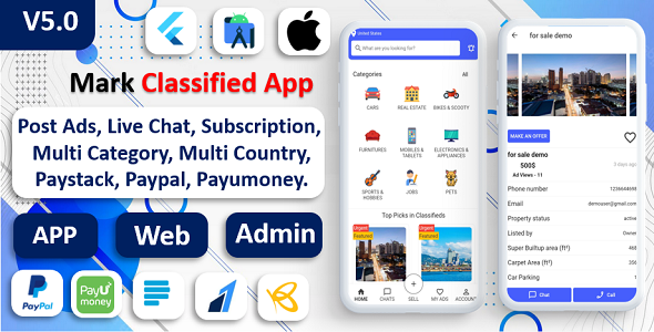 Mark Classified App | Classified App | Multi Payment Gateways Integrated | Buy & Sell | Subscription