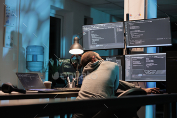 with multiple monitors, working with html script. Developing algorithms for artificial intelligence on terminal window, cloud computing.