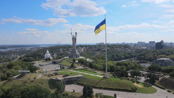 Kyiv - National Flag of Ukraine By Day. Aerial View. Kiev