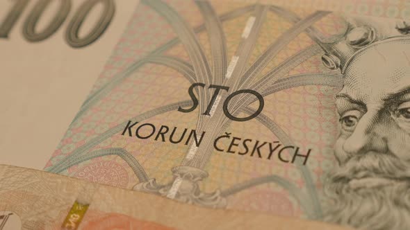 Czech Republic 100 koruna currency  shallow DOF  4K 2160p 30fps UltraHD footage - Czechia  crown ban