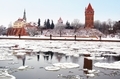 Cityscape of Tangermuende in winter time with ice on Elbe river. - PhotoDune Item for Sale