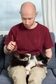 Man brushing his cat - PhotoDune Item for Sale