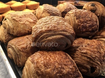 Artisanal pains au chocolat at the bakery.