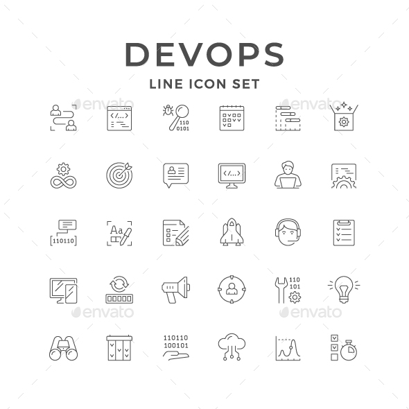 Set Line Icons of Devops